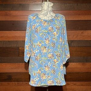 Counterparts Scoop Neck Long Sleeve Light Blue Floral Blouse